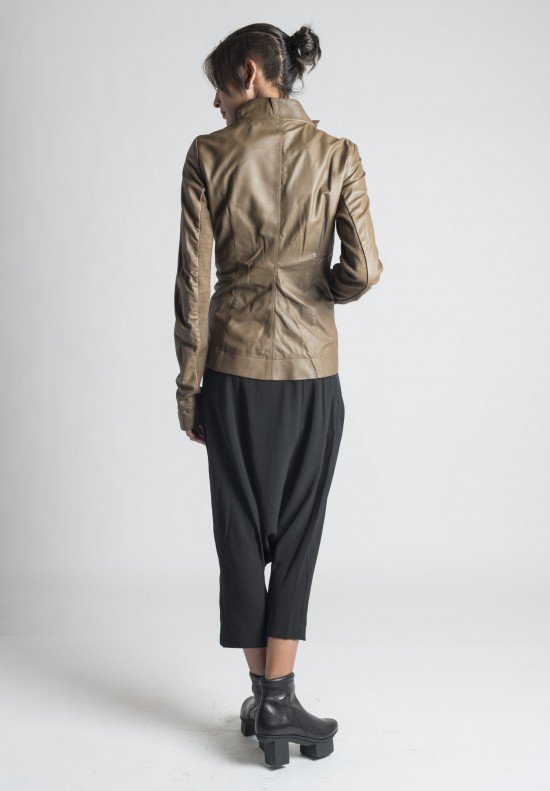 Rick Owens Zipped Lamb Leather Turtle Jacket in Mustard