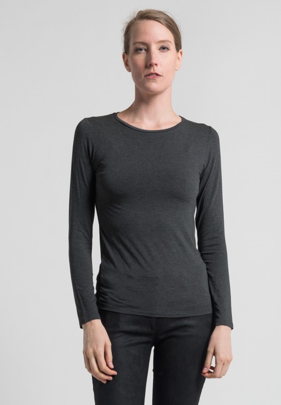 Majestic Long Sleeve Crew Neck Top in Charcoal	