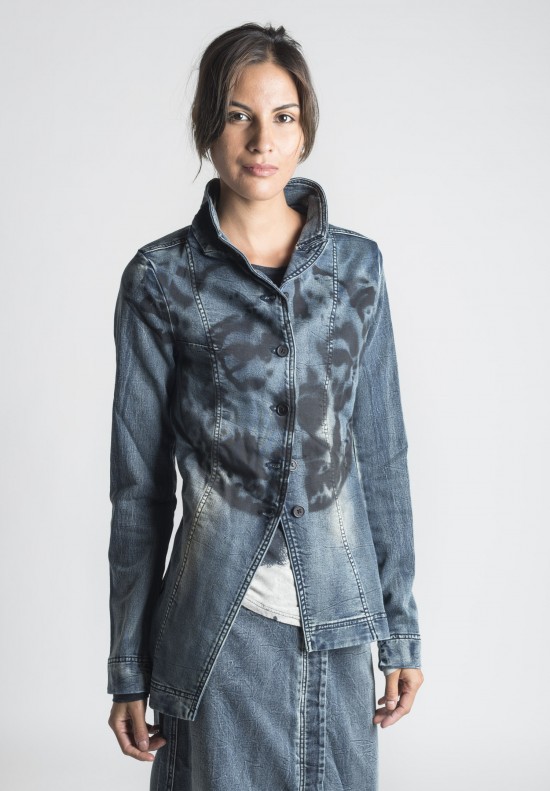 Rundholz Black Label Bear Print Denim Jacket in Indigo Bleach | Santa ...