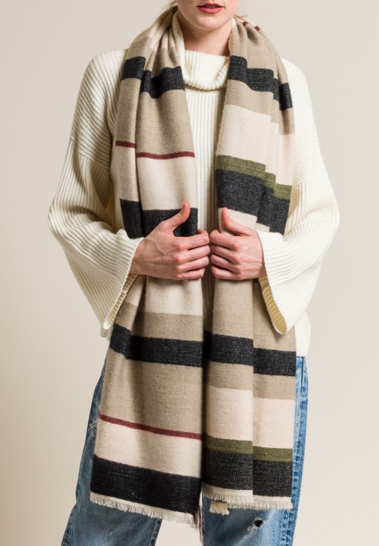 Denis Colomb Striped Cashmere Shawl in Moon/Black