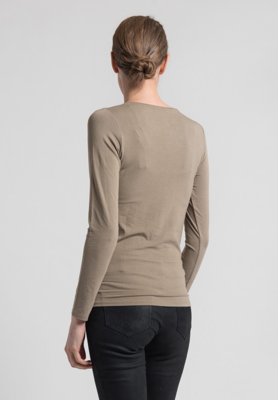 Majestic Long Sleeve Crew Neck Top in Cigare	