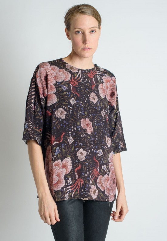 By Walid Isabel Floral Print Silk Top in Black/Rose | Santa Fe Dry ...