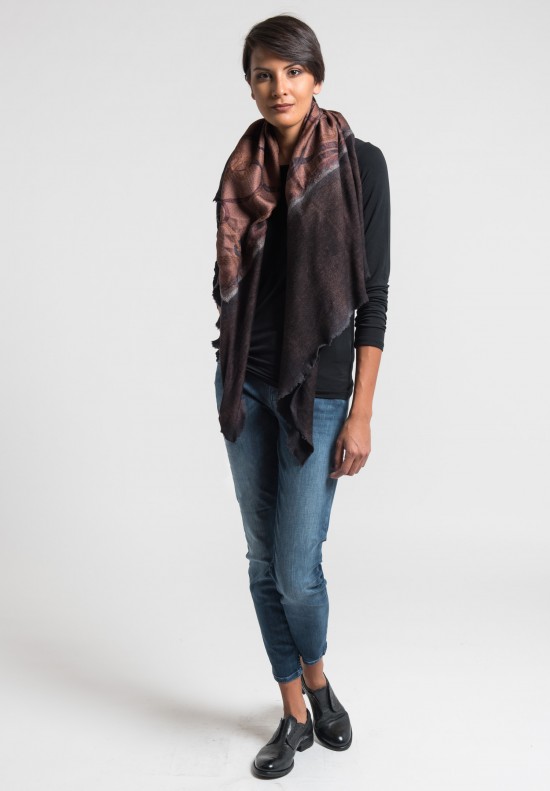 Avant Toi Felted Belt Printed Cashmere/Silk Scarf in Brown	