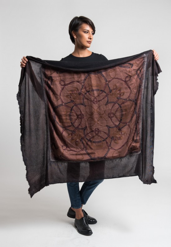 Avant Toi Felted Belt Printed Cashmere/Silk Scarf in Brown	
