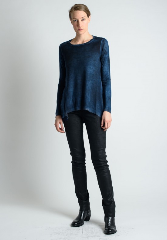 Avant Toi Light Cashmere Sweater with Graphic Silk Back in Blue Ink ...