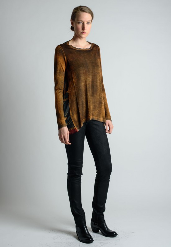 Avant Toi Light Cashmere Sweater with Graphic Silk Back in Amber ...