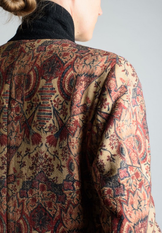 Uma Wang Long Floral Print Coat in Beige/Red
