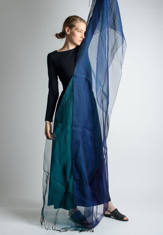 Issey Miyake Moire Double Paneled Sheer Silk Shawl in Blue | Santa Fe ...