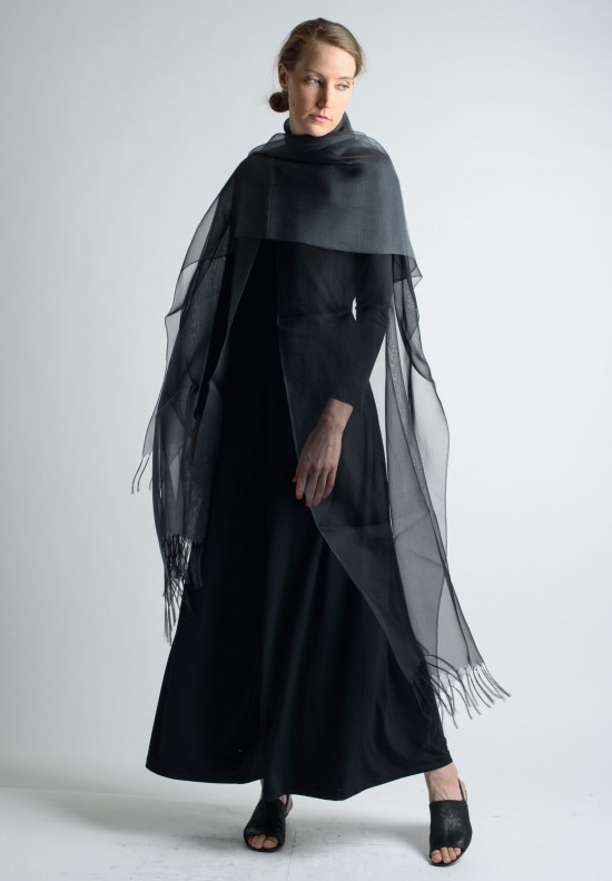 Issey Miyake Moire Double Paneled Sheer Silk Shawl in Black	