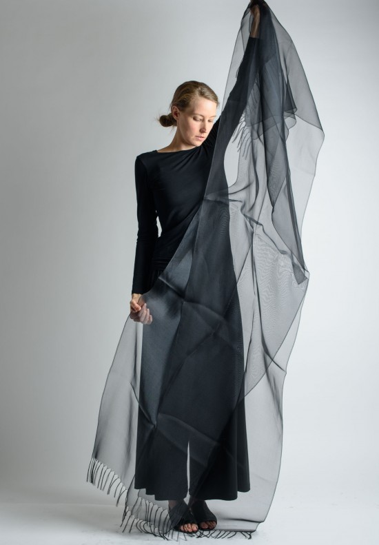 Issey Miyake Moire Double Paneled Sheer Silk Shawl in Black	