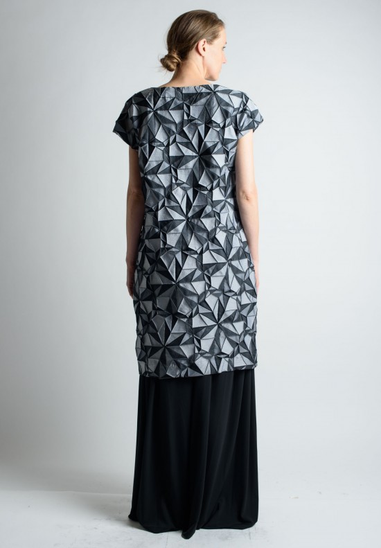 Issey Miyake Assembled Pleated Geometric Shift Dress in Black/Grey ...
