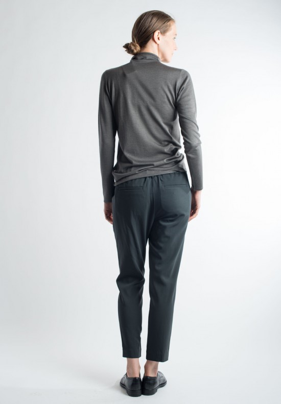 Brunello Cucinelli Slim Wool Stretch Waist Pant in Dark Grey