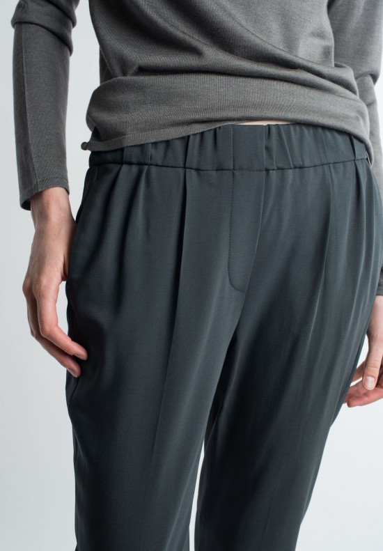 Brunello Cucinelli Slim Wool Stretch Waist Pant in Dark Grey