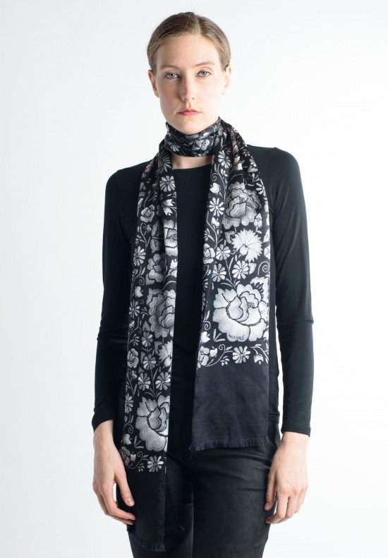 Pineda Covalin Tehuana Scarf in Grey/Black	