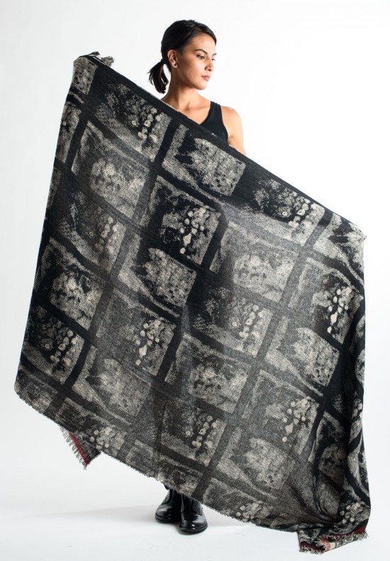 Uma Wang Cashmere Graphic Woven Shawl in Black/Gre