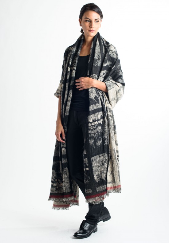 Uma Wang Cashmere Graphic Woven Shawl in Black/Gre