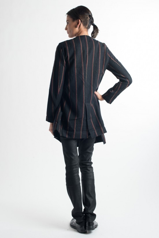 Uma Wang Striped Wrap Jacket in Black/Red	