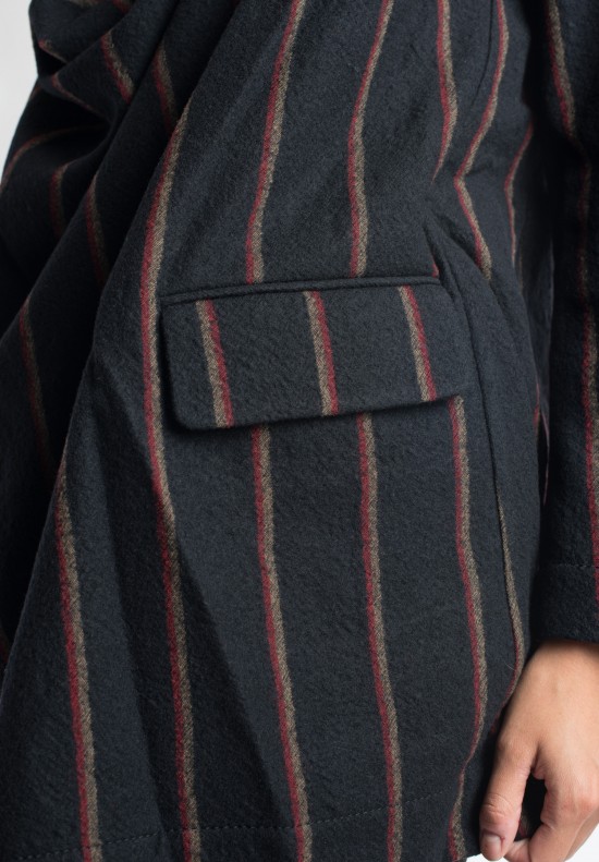 Uma Wang Striped Wrap Jacket in Black/Red	