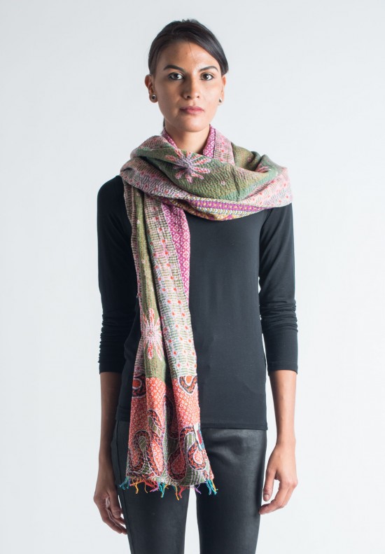 Mieko Mintz Kantha Cotton Scarf in Pink/Green | Santa Fe Dry Goods ...