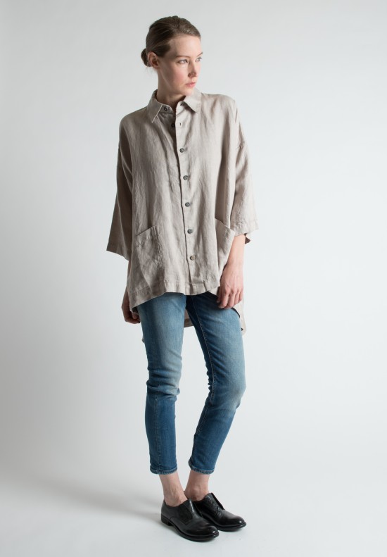 Eskandar Short Sleeved Shirt Jacket in Natural | Santa Fe Dry Goods ...