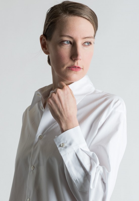 Eskandar Collared Slim Shirt in White