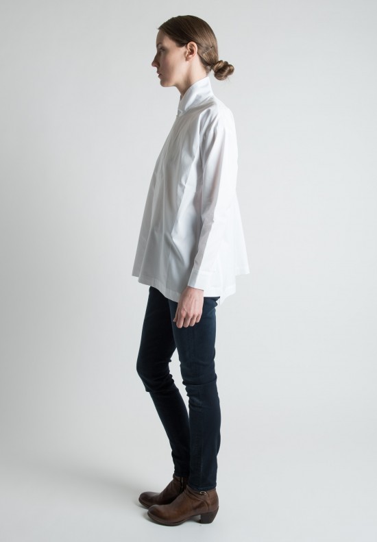 Eskandar Long A-Line Chinese Collar Shirt in White