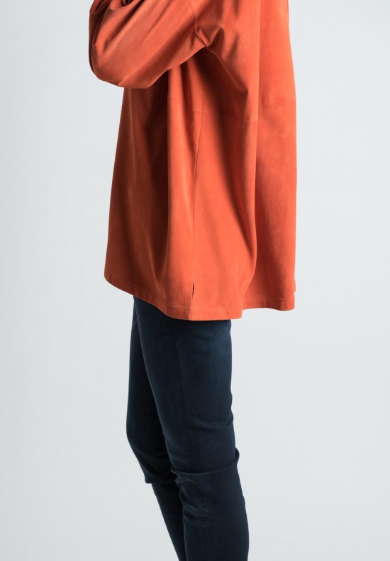 Eskandar Wide Goat Suede A-Line Shirt in Rust