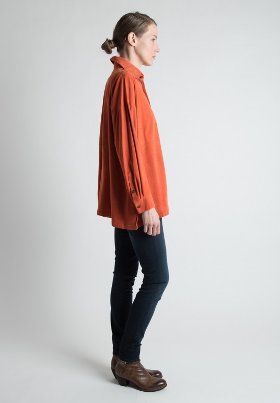 Eskandar Wide Goat Suede A-Line Shirt in Rust