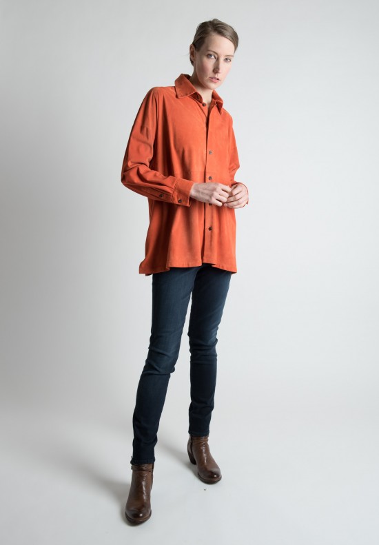 Eskandar Wide Goat Suede A-Line Shirt in Rust