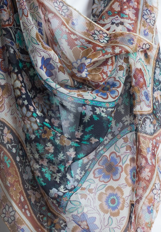 Etro Silk Floral Pattern Scarf in Brown/Navy