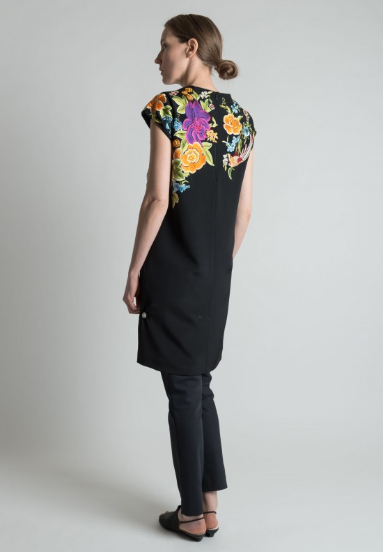 	Etro Floral Embroidered Silk Tunic in Black