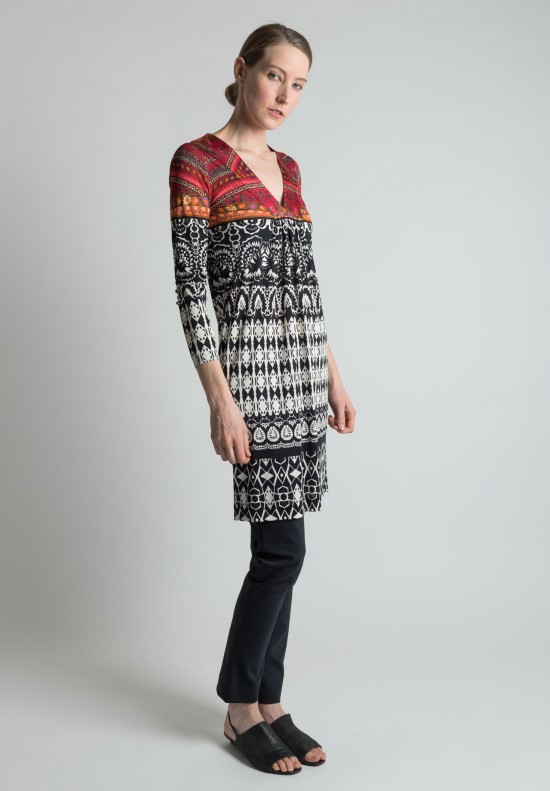 	Etro Tribal Pattern Silk Dress in Black, White and Red