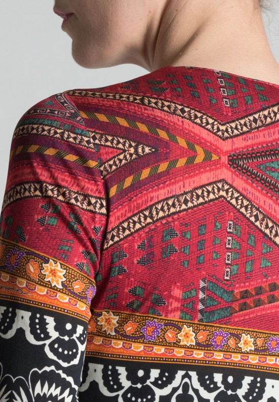 	Etro Tribal Pattern Silk Dress in Black, White and Red