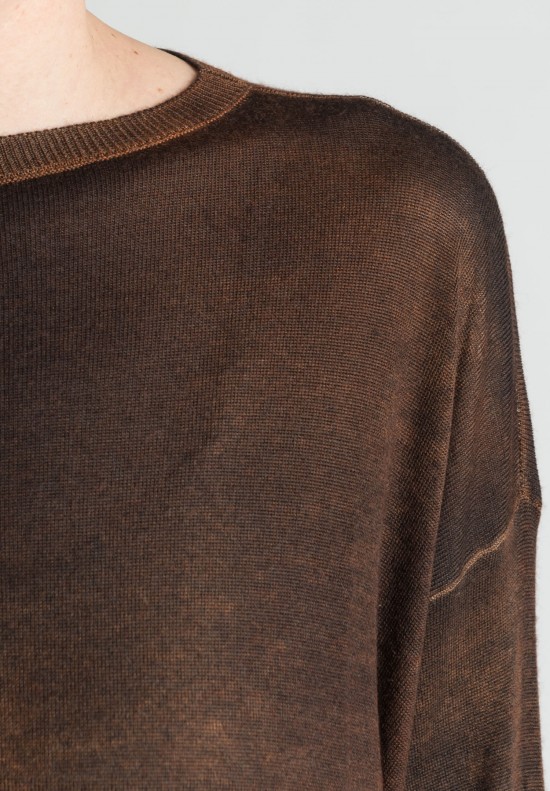 Avant Toi Crew Neck Light Cashmere/Silk Sweater in Brown