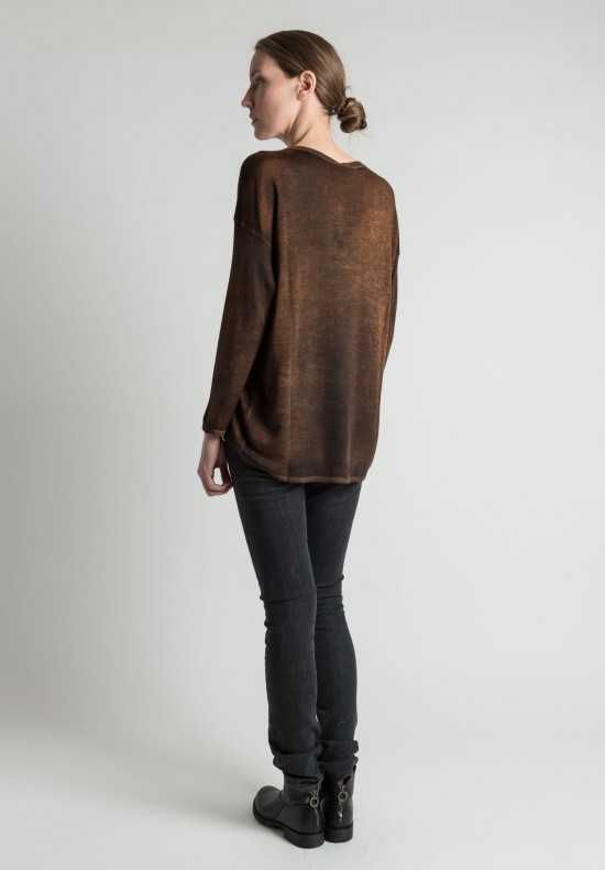 Avant Toi Crew Neck Light Cashmere/Silk Sweater in Brown