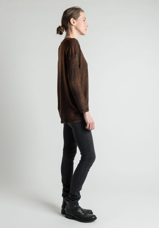 Avant Toi Crew Neck Light Cashmere/Silk Sweater in Brown