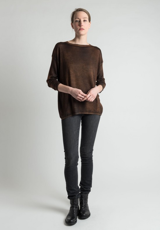 Avant Toi Crew Neck Light Cashmere/Silk Sweater in Brown