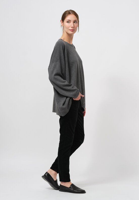 Hania New York Cashmere Long Crewneck Sasha Sweater in Derby Grey	