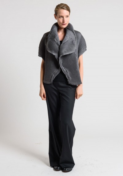 Issey Miyake Short Dolman Sleeve Pleated Jacket in Light Grey | Santa ...