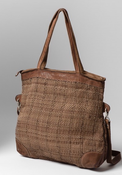 Vive La Difference Woven Leather Shopper Plot Tote in Terra | Santa Fe ...