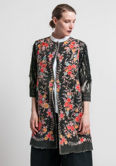 By Walid Antique Silk Piano Shawl Coat in Black/Pink | Santa Fe Dry ...