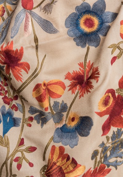 Janavi cashmere intricate floral embroidery scarf in light natural