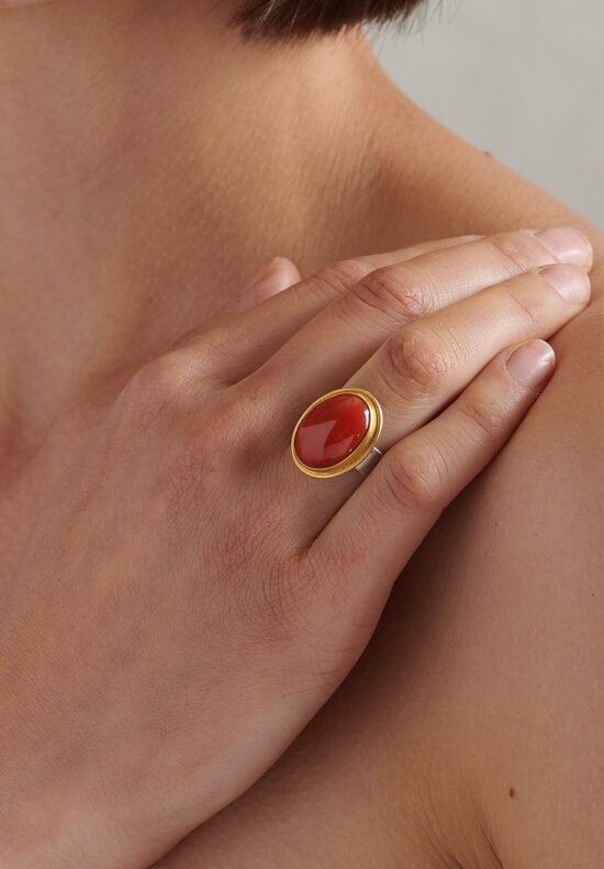Greig Porter 18k and Sterling Silver, Natural Italian Coral Ring	