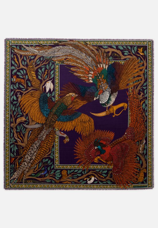 Sabina Savage Wool and Silk The Pheasant's Tree Scarf in Damson Purple & Gold