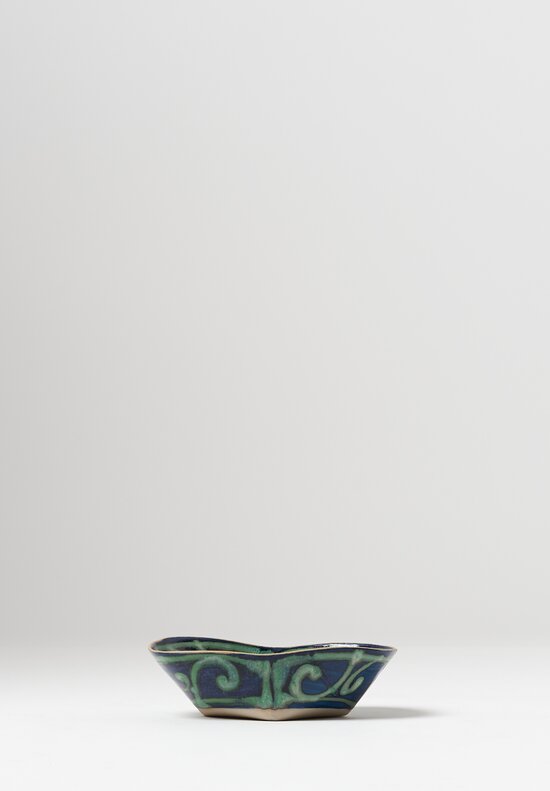 Ceramic Hand Painted Folded Bowl in Blue/Green	