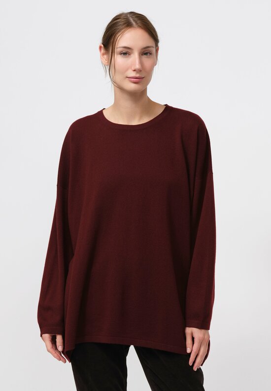 Hania New York Cashmere Long Crewneck Sasha Sweater in Port Brown	