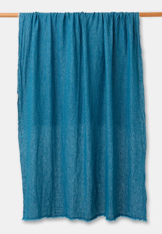 Maison de Vacances Crumpled Washed Linen Throw in Canard Blue & Givré Natural