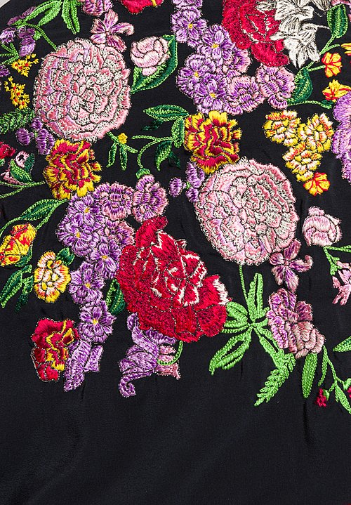 Etro Silk Embroidered Flower Fringe Shawl in Black | Santa Fe Dry Goods ...