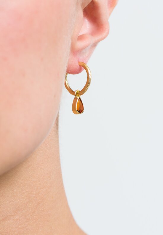 Greig Porter 18K Hammered Gold Garnet Drop Hoop Earrings