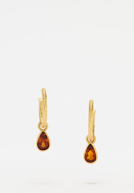 Greig Porter 18K Hammered Gold Garnet Drop Hoop Earrings